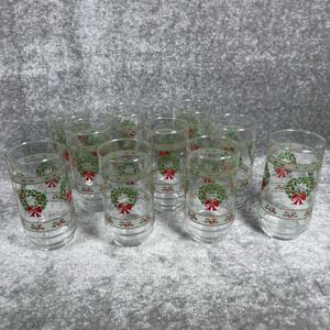 VINTAGE Indiana Victorian Christmas Glass Tumblers 16 oz HOLLY BERRY Set‎ Of 10